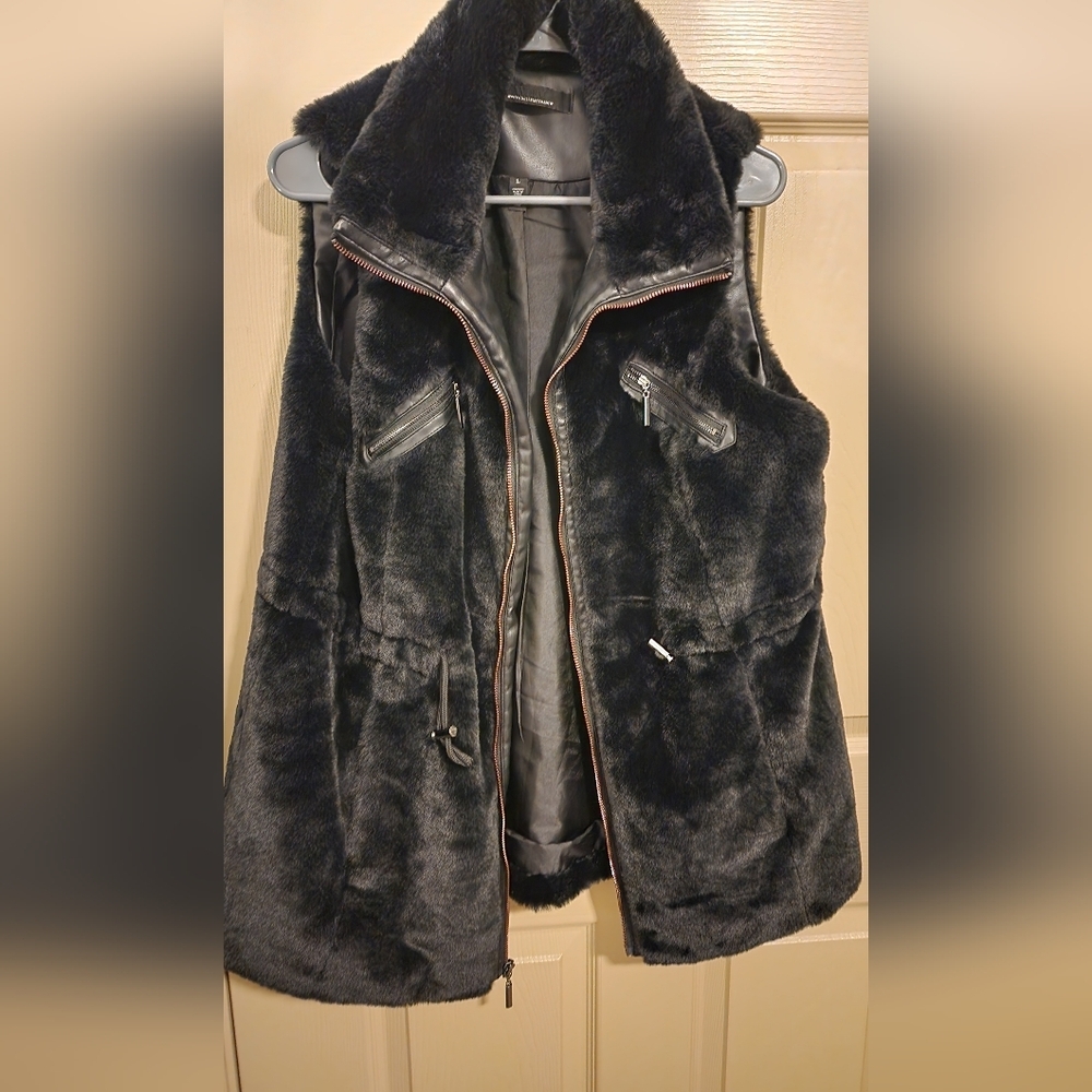 WHBM Black Fur Vest
